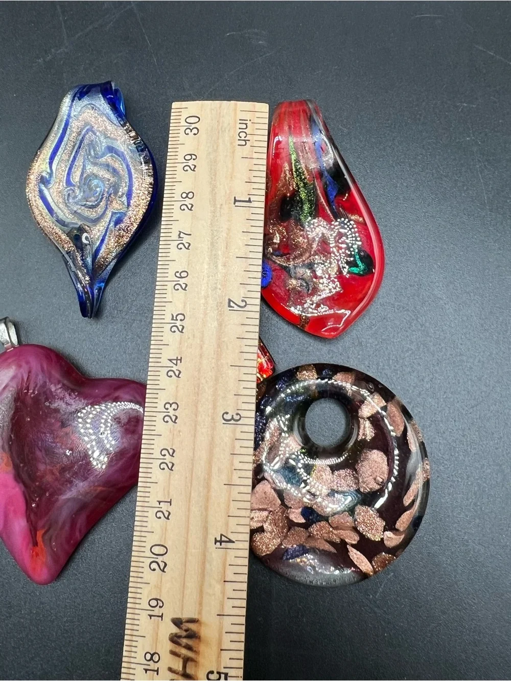 Lot of 5 Art Glass Pendants Hand Blown Dichroic Glass Heart Disc Jewelry Making